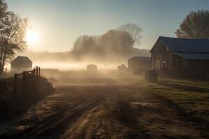 ochtend- Aan de boerderij. ai gegenereerd foto