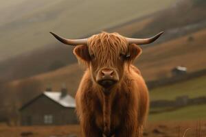 Schots hoogland koe. ai gegenereerd foto