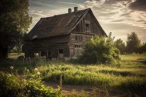 oud schuur in de platteland. ai gegenereerd foto