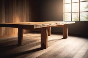 hout tafel in modern interieur. ai gegenereerd foto