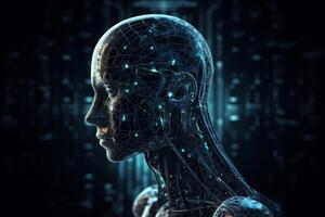 Geavanceerd kunstmatig intelligentie- de toekomst stijgen in technologisch singulariteit gebruik makend van diep aan het leren algoritmen. ai gegenereerd foto