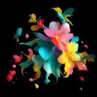 veelkleurig bloemen en veren achtergrond, abstract achtergrond samenstelling van veer en bloem motieven, ontworpen met kunstmatig intelligentie, generatief ai foto