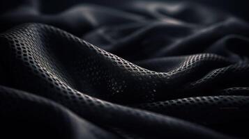 zwart kleding stof in golvend bokeh abstract achtergrond. generatief ai foto