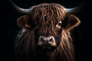 portret van Schots hoogland koe. ai gegenereerd foto