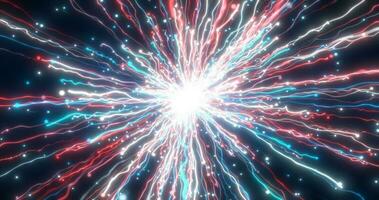 abstract gloeiend energie explosie blauw kolken vuurwerk van lijnen en magie deeltjes van Amerikaans vlag kleur abstract achtergrond foto