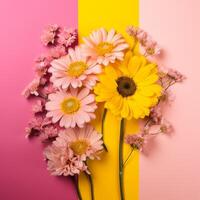 een achtergrond met een roze bloem Aan het ai gegenereerd foto