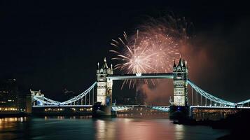 vakantie vuurwerk in Londen. illustratie ai generatief foto