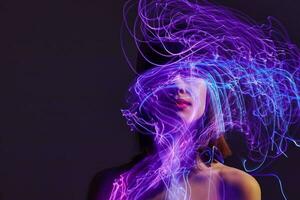 positief jong vrouw neon lijnen poseren model- aantrekkingskracht studio model- ongewijzigd foto