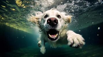 schattig hond onderwater. illustratie ai generatief foto