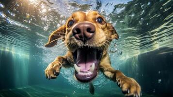 schattig hond onderwater. illustratie ai generatief foto