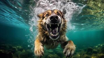 schattig hond onderwater. illustratie ai generatief foto