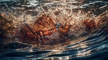 druppeltje dans, water druppels dansen Aan de oppervlakte van een vijver generatief ai foto