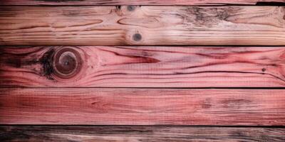 top visie houten tafel, houten structuur roze achtergrond. generatief ai foto