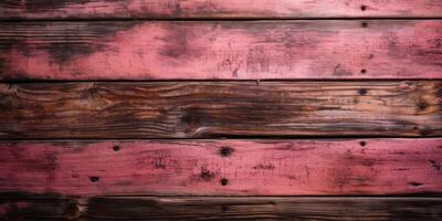 top visie houten tafel, houten structuur roze achtergrond. generatief ai foto