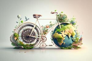 wereld fiets dag Aan wit achtergrond, eco vriendelijk fiets concept. generatief ai foto