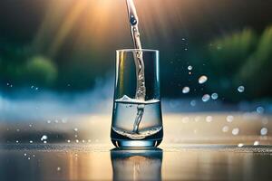 water dat is zetten in een glas. ai gegenereerd foto