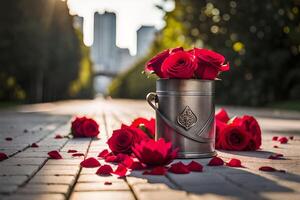 rood rozen aan het liegen Aan de grond, ai gegenereerd foto