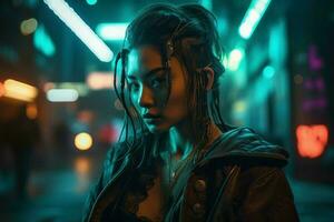 neon cyberpunk vrouw. genereren ai foto