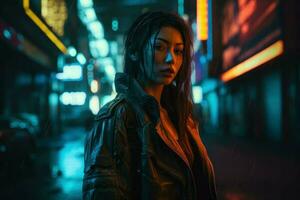 neon cyberpunk vrouw toekomst. genereren ai foto