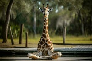 giraffe praktijk yoga. genereren ai foto