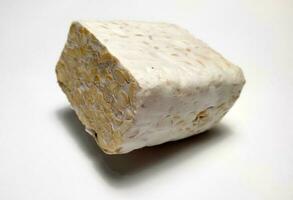 rauw tempeh of tempo, Indonesisch traditioneel voedsel, gemaakt van gefermenteerd soja bonen, Aan wit achtergrond. foto