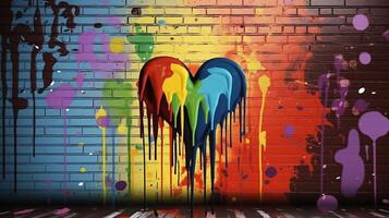 generatief ai, kleurrijk hart net zo graffiti liefde symbool Aan de muur, straat kunst. gesmolten verf. foto