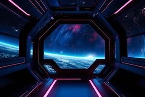 sci-fi Scherm tafereel, ruimte van de ramen van een ruimteschip generatief ai foto