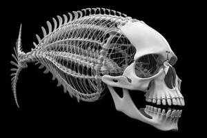 vis skelet met menselijk schedel generatief ai foto