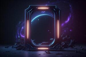 verticaal sci-fi ruimte gloed kader mockup neon Purper blauw lichten generatief ai foto