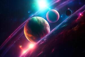 optocht van planeten, mooi gloed van planeten in ruimte generatief ai foto