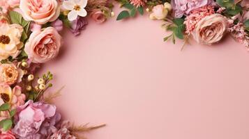roze bloemen kader achtergrond. illustratie ai generatief foto