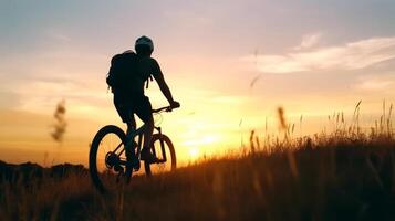 fiets en zonsondergang landschappen illustratie ai generatief foto
