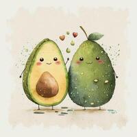 schattig waterverf paar avocado. illustratie ai generatief foto