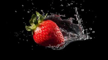 aardbei in water. illustratie ai generatief foto