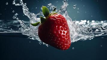 aardbei in water. illustratie ai generatief foto