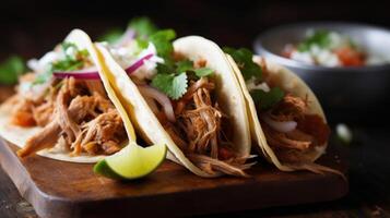 Mexicaans varkensvlees carnitas taco's illustratie ai generatief foto