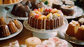 verscheidenheid van bundt cakes en snoepgoed. illustratie ai generatief foto