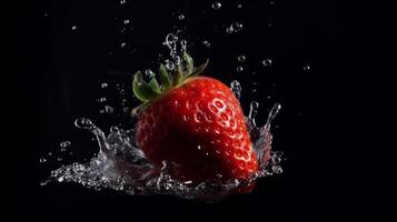 aardbei in water. illustratie ai generatief foto