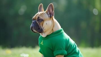 schattig hond in t-shirt. illustratie ai generatief foto