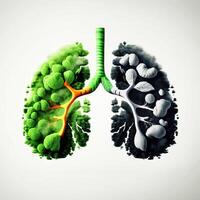 Gezondheid dag, de concept van menselijk longen in de het formulier van gras en bomen. ai gegenereerd. wit achtergrond. foto