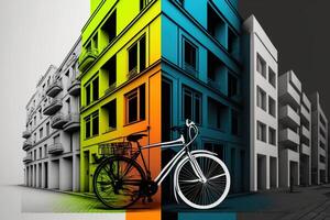 wereld fiets dag concept in grafisch ontwerp in donker kleuren. ai gegenereerd. foto