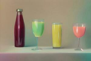 sappig gezond drank mockup met glas en vers fruit voor vloeistof reclame foto