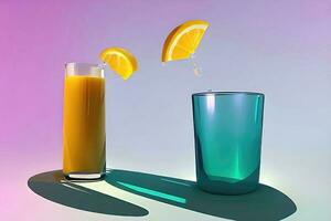 sappig gezond drank mockup met glas en vers fruit voor vloeistof reclame foto