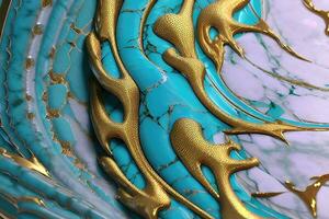 aqua en gouden kleur golvend stijl kunst foto