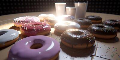 een volumetrisch verlichting brengen donuts ai gegenereerd foto