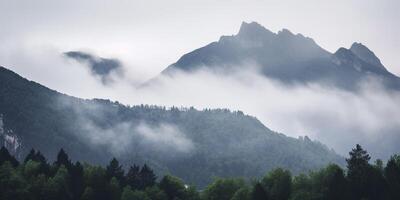 nevelig bergen landschap ai gegenereerd foto