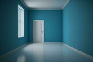 leeg kamer met een blauw muur en een wit verdieping ai gegenereerd foto