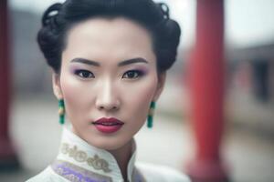 mooi Aziatisch Chinese vrouw portret. neurale netwerk ai gegenereerd foto