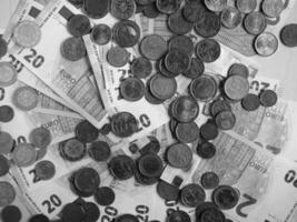 euro aantekeningen en munten, Europese unie in zwart en wit foto