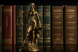 sculpturen van themis, een symbool van gerechtigheid in rechter of advocaat interieur. neurale netwerk gegenereerd kunst foto